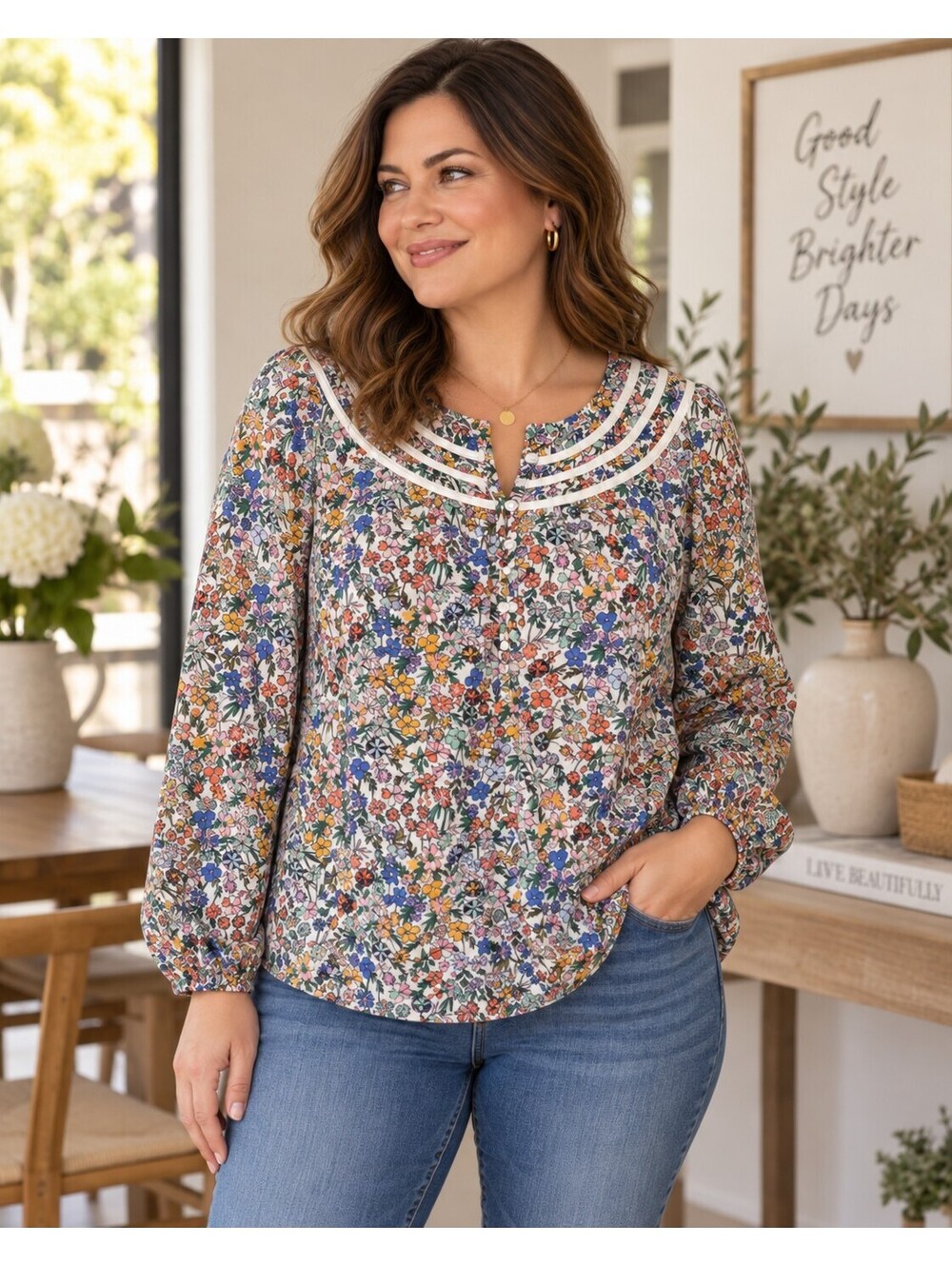 Talbots Petite Floral Button-Up Blouse Size LP